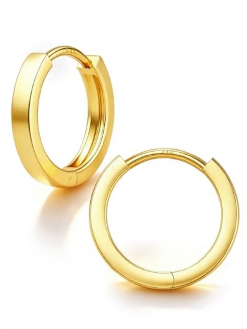 14K Solid Real Gold Hypoallergenic Square Cut Huggie Hoop Earrings Unisex Fine